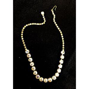 Vintage Gold-Tone, Aurora Borealis Crystal Rhinestone Necklace, 1950s, 15 inch